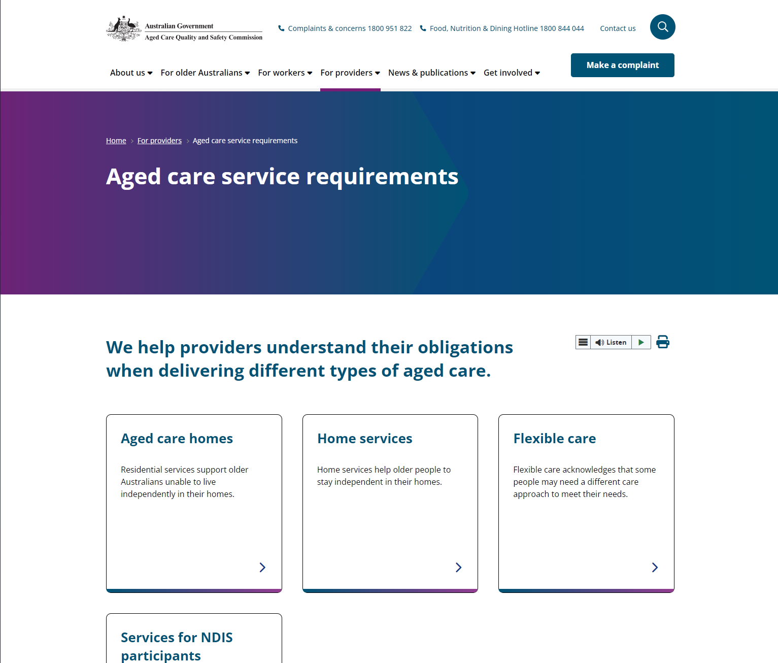 Aged care service requirements