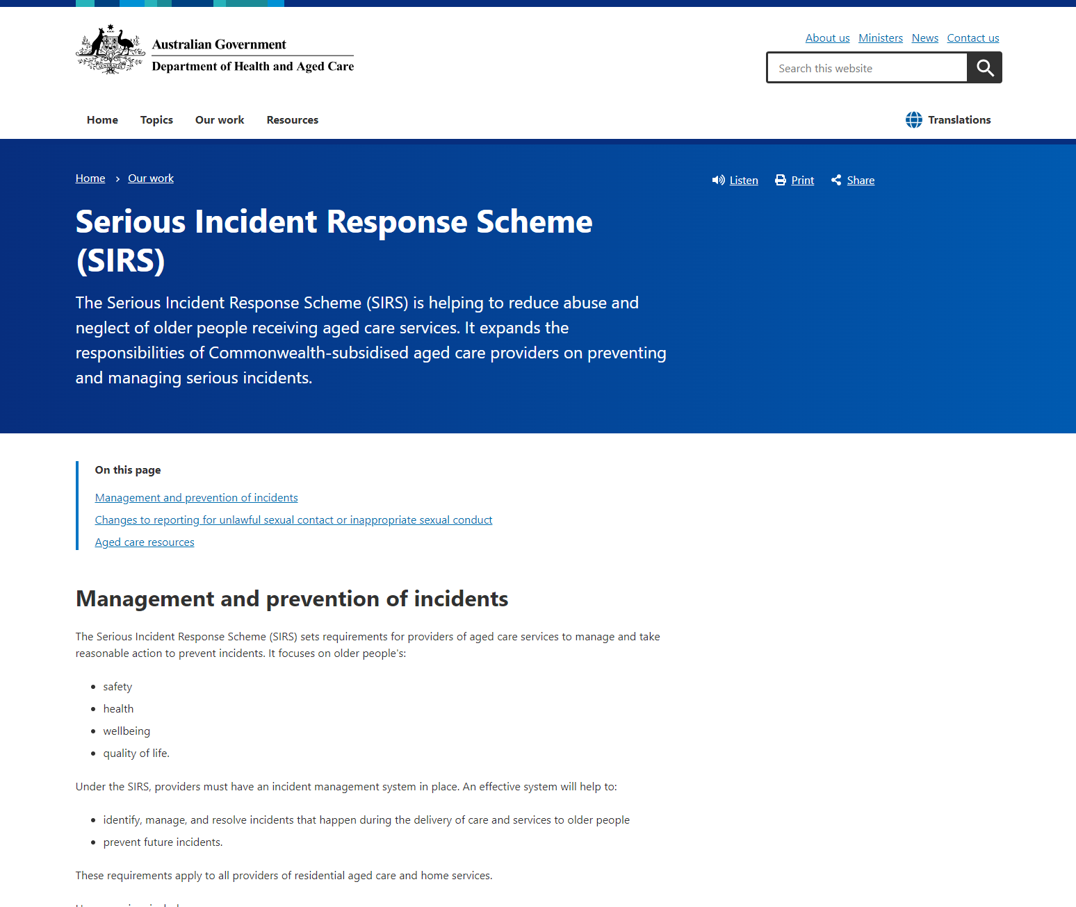 Serious Incident Response Scheme (SIRS)