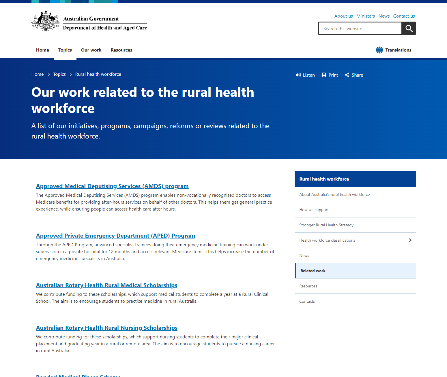 Our work related to the rural health workforce