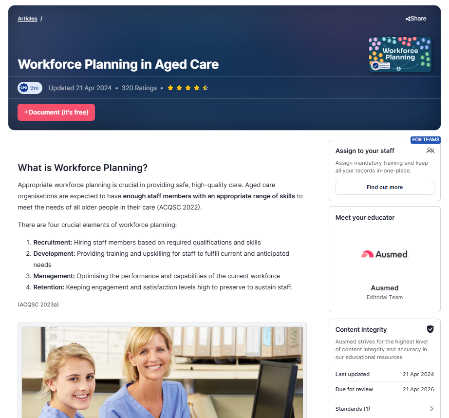 Workforce planning in aged care