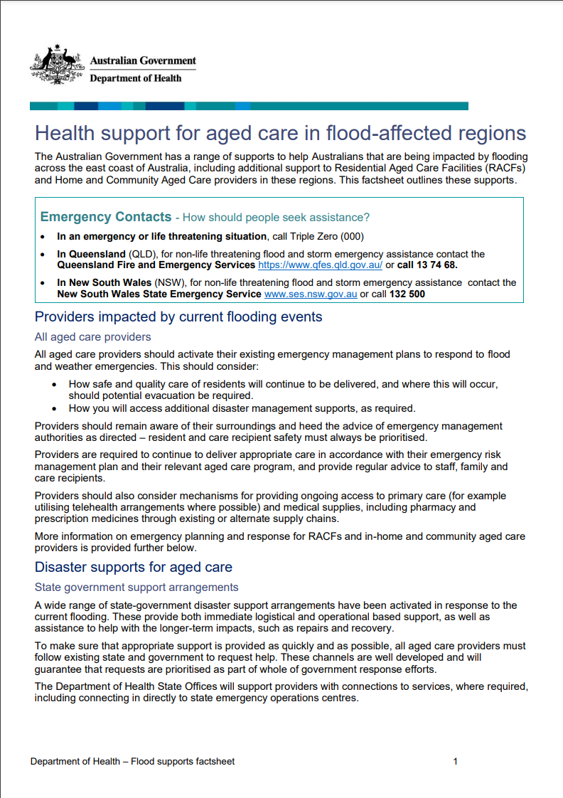 Health support for aged care in flood-affected regions