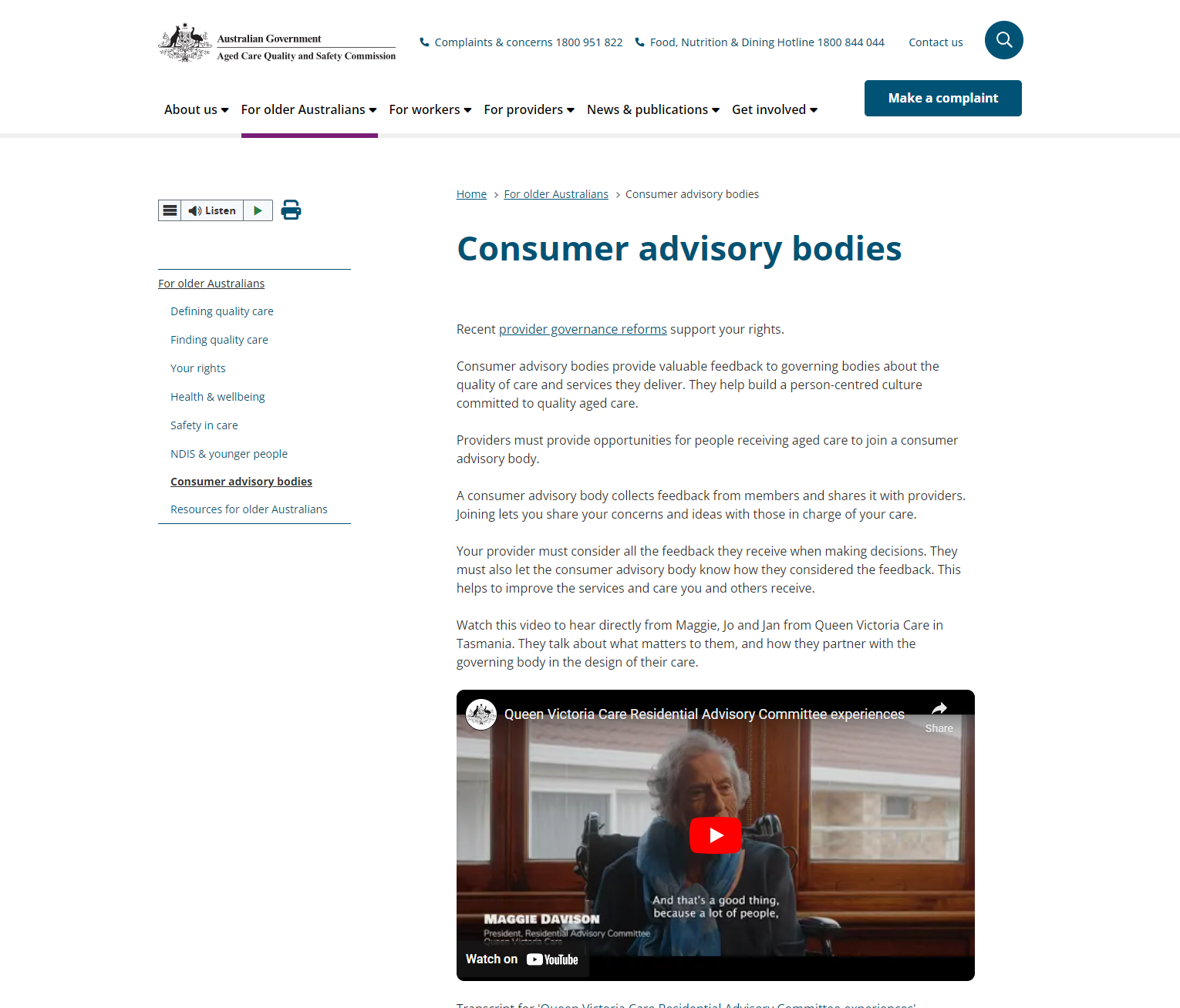 Consumer advisory bodies