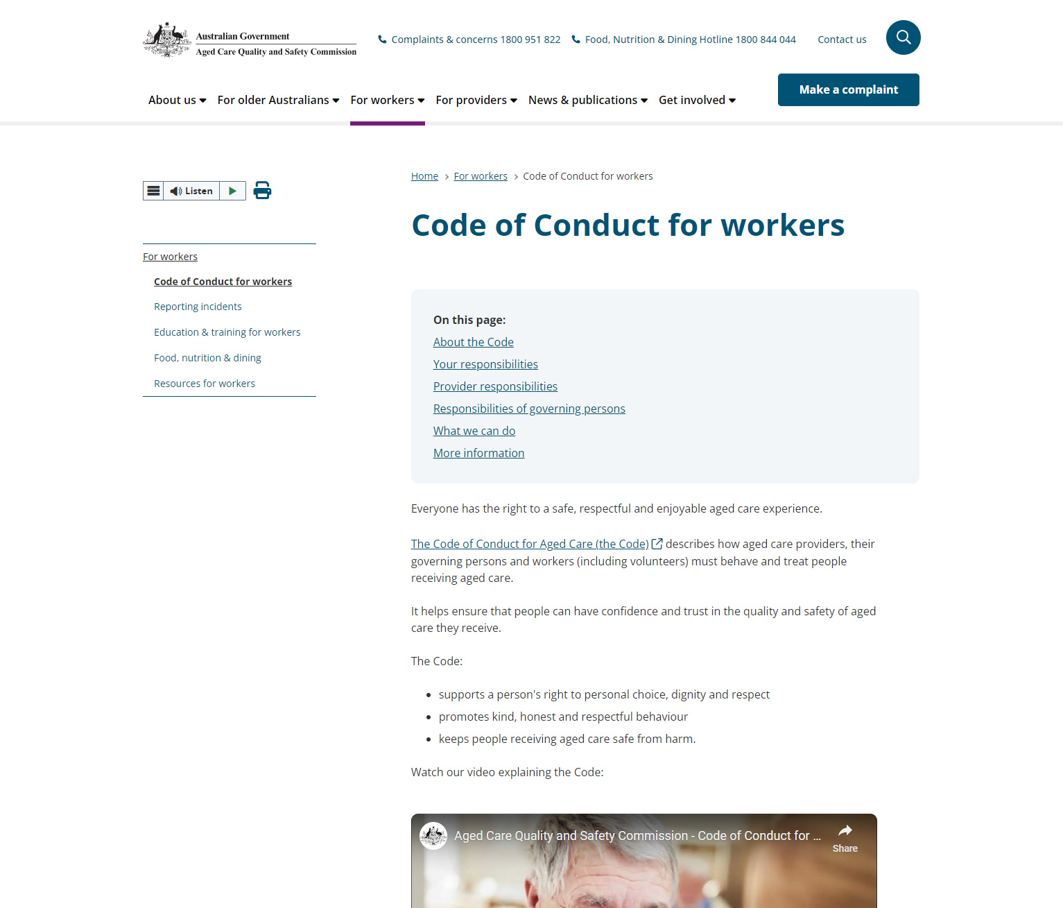 Code of Conduct for workers