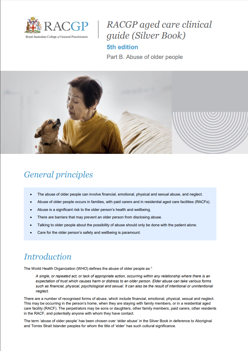 RACGP aged care clinical guide (Silver Book) - Part B - Abuse of older people