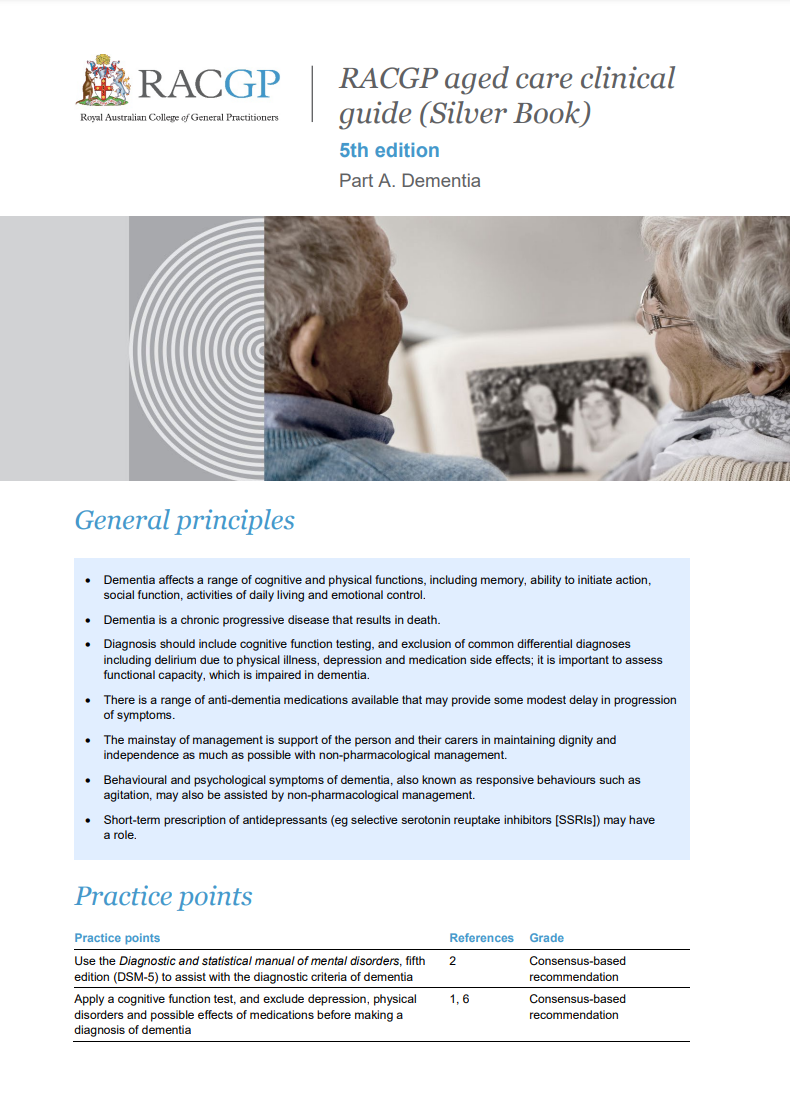 RACGP aged care clinical guide (Silver Book) - Part A - Dementia
