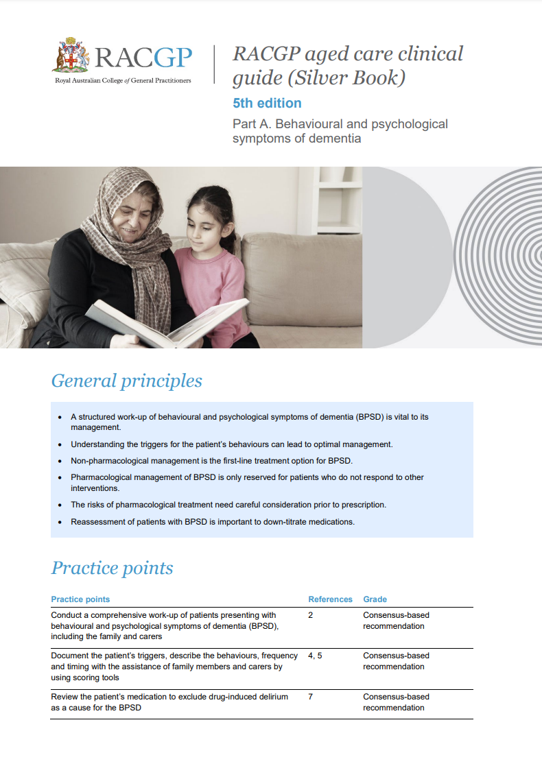 RACGP aged care clinical guide (Silver Book) - Part A - Behavioural and psychological symptoms of dementia