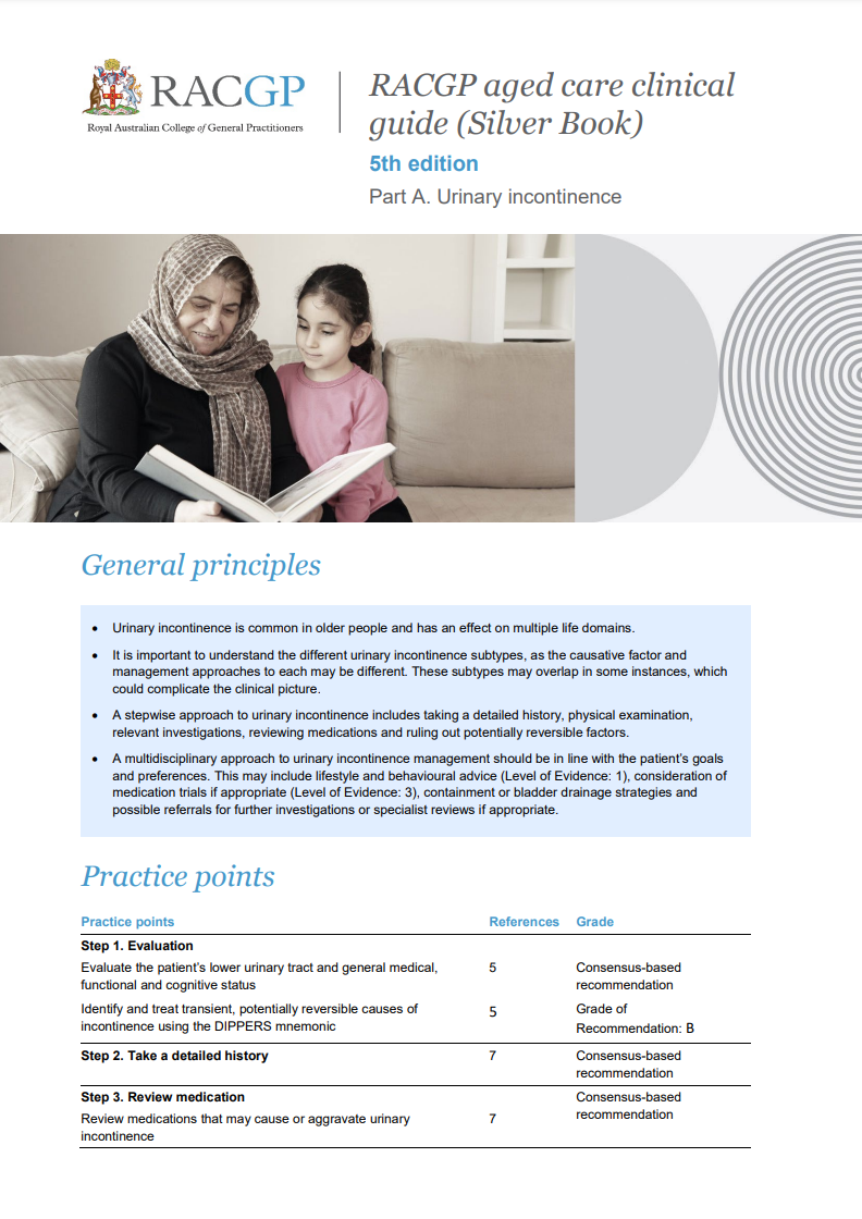 RACGP aged care clinical guide (Silver Book) - Part A - Urinary incontinence