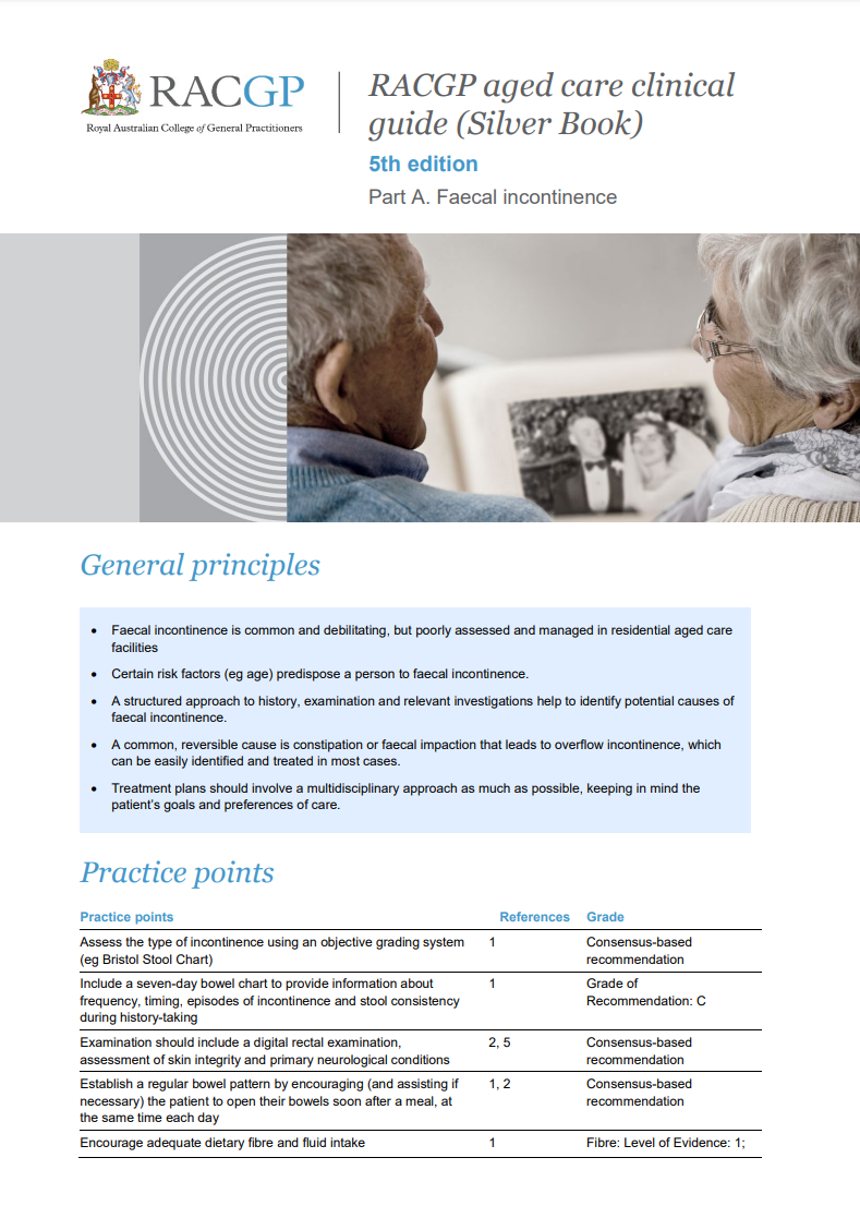 RACGP aged care clinical guide (Silver Book) - Part A - Faecal incontinence