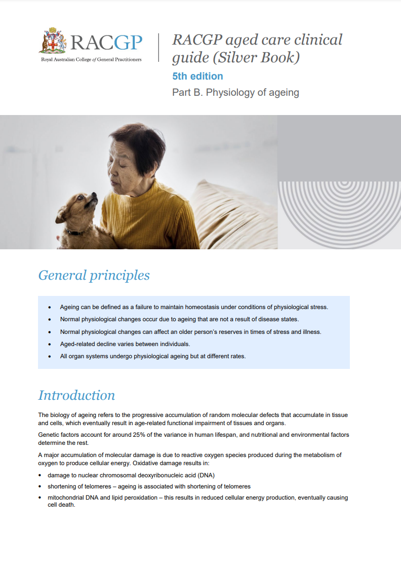 RACGP aged care clinical guide (Silver Book) - Part B - Physiology of ageing