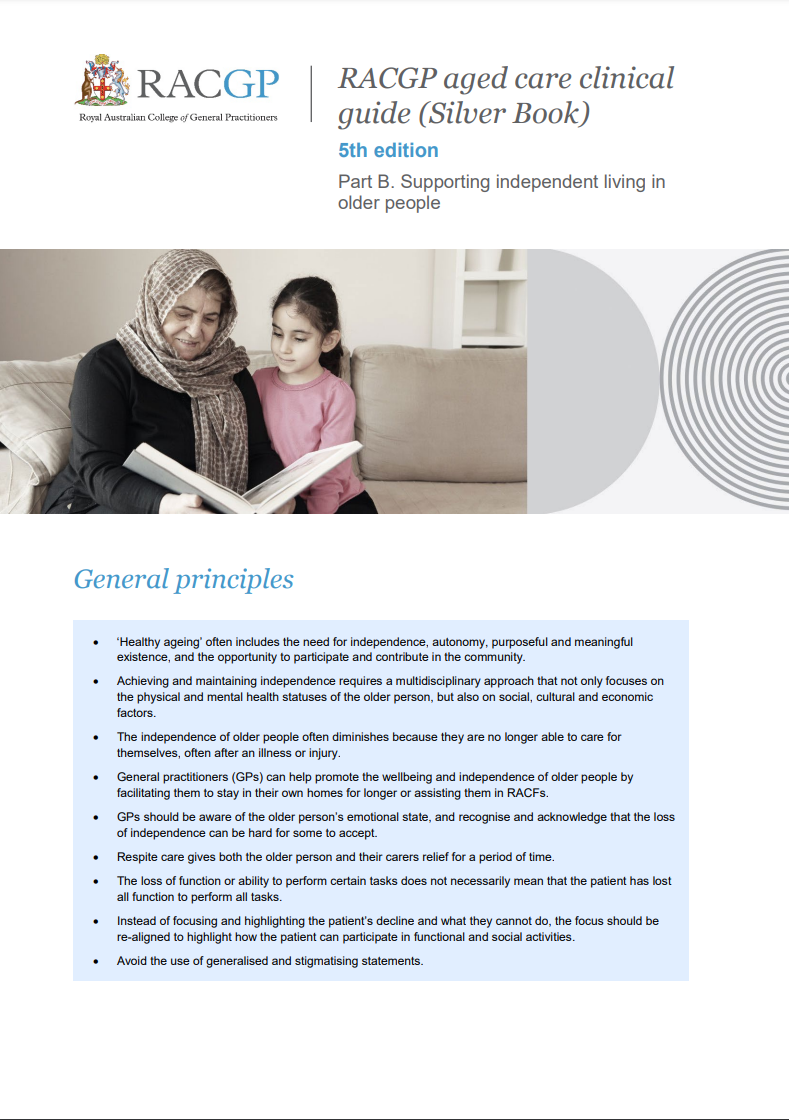 RACGP aged care clinical guide (Silver Book) - Part B - Supporting independent living in older people