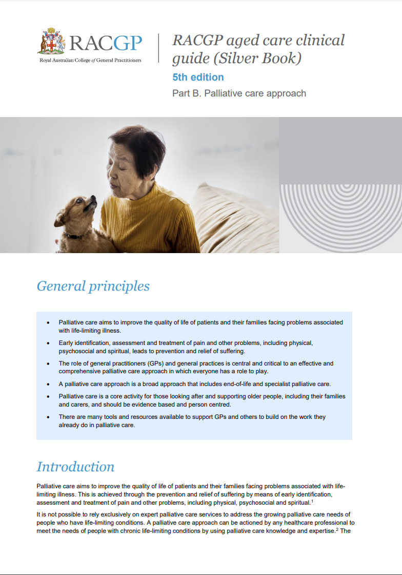 RACGP aged care clinical guide (Silver Book) - Part B - Palliative care approach