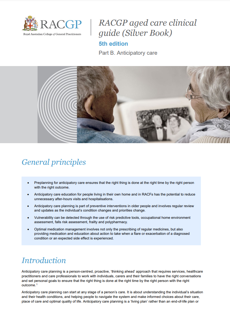 RACGP aged care clinical guide (Silver Book) - Part B - Anticipatory care