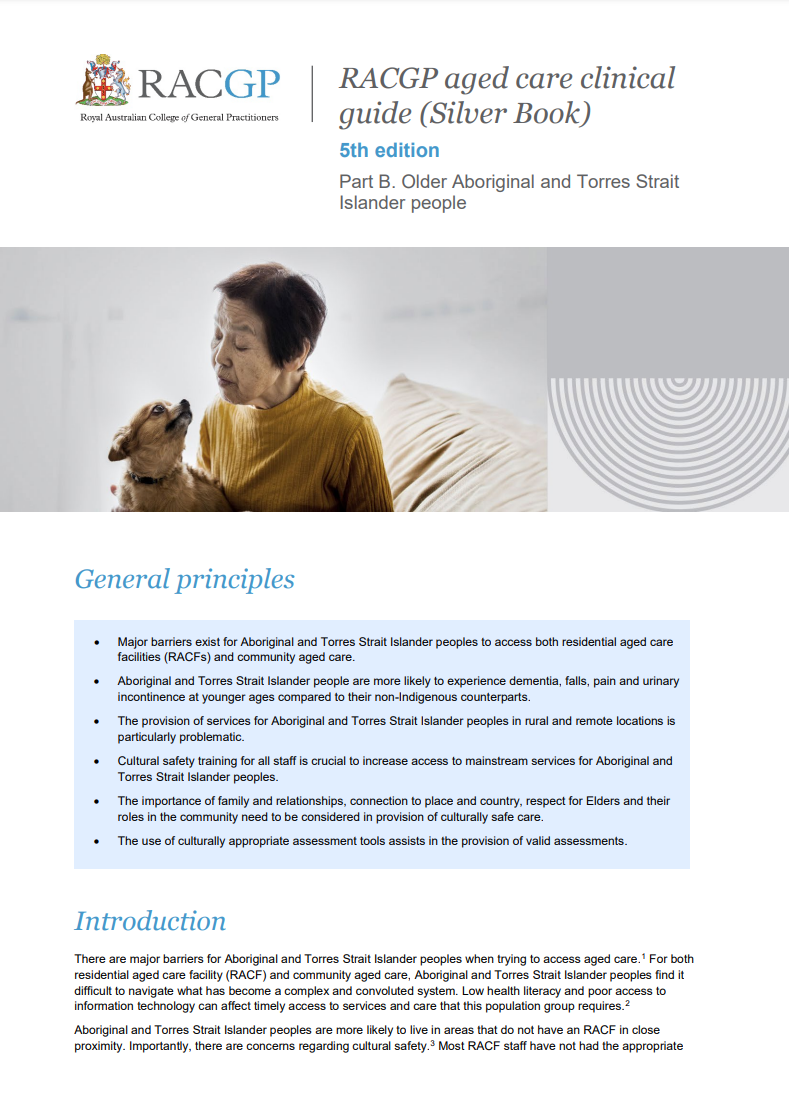 RACGP aged care clinical guide (Silver Book) - Part B - Older Aboriginal and Torres Strait Islander people