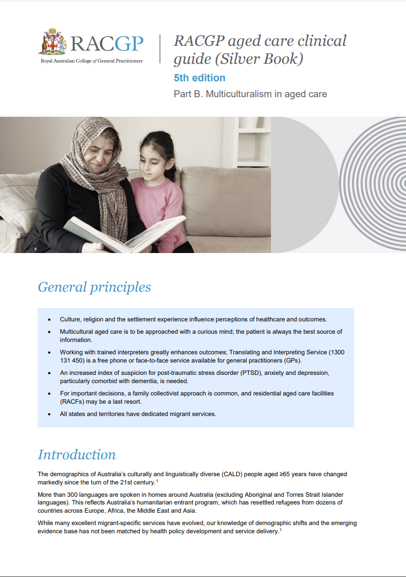 RACGP aged care clinical guide (Silver Book) - Part B - Multiculturalism in aged care