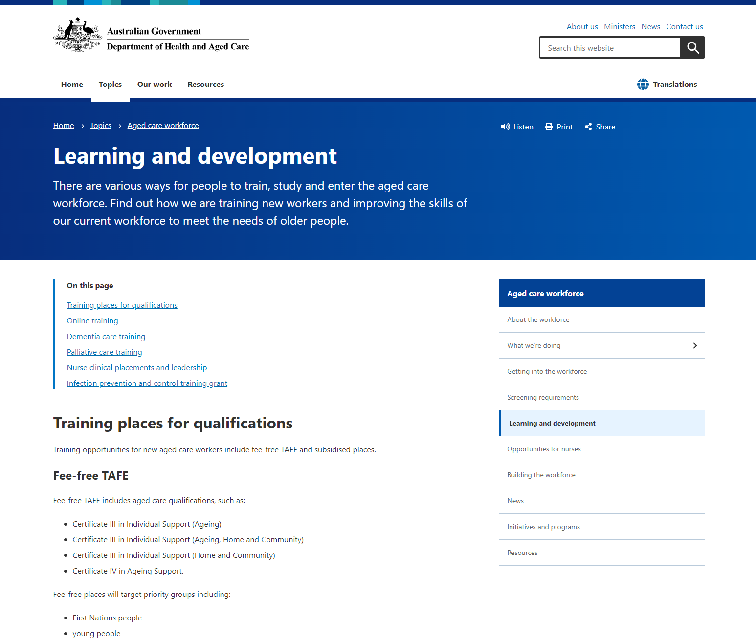 Learning and development