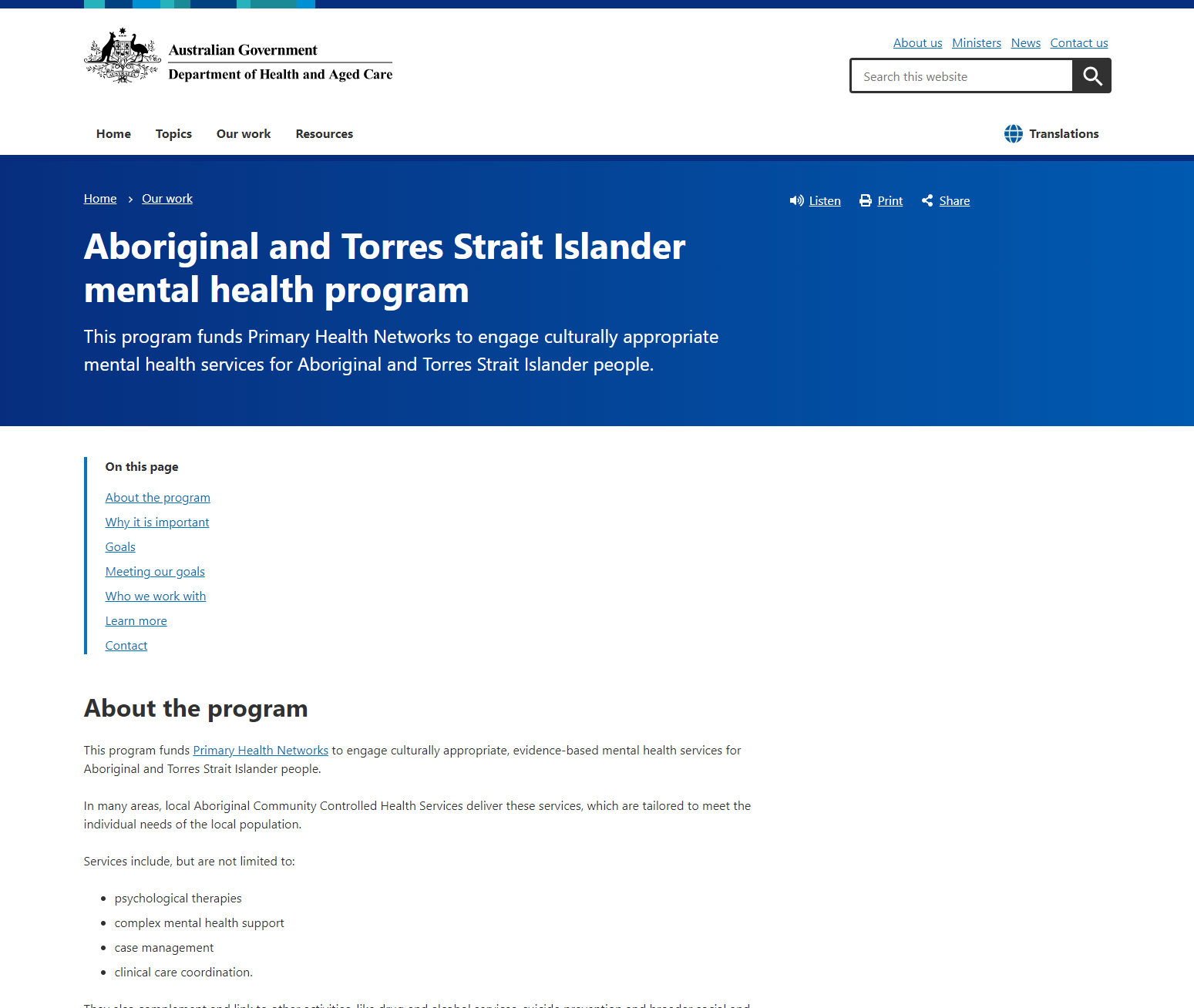 Aboriginal and Torres Strait Islander mental health program