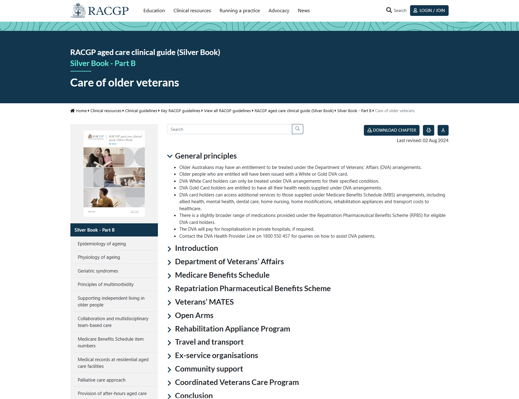 RACGP aged care clinical guide (Silver Book) - Part B - Care of older veterans