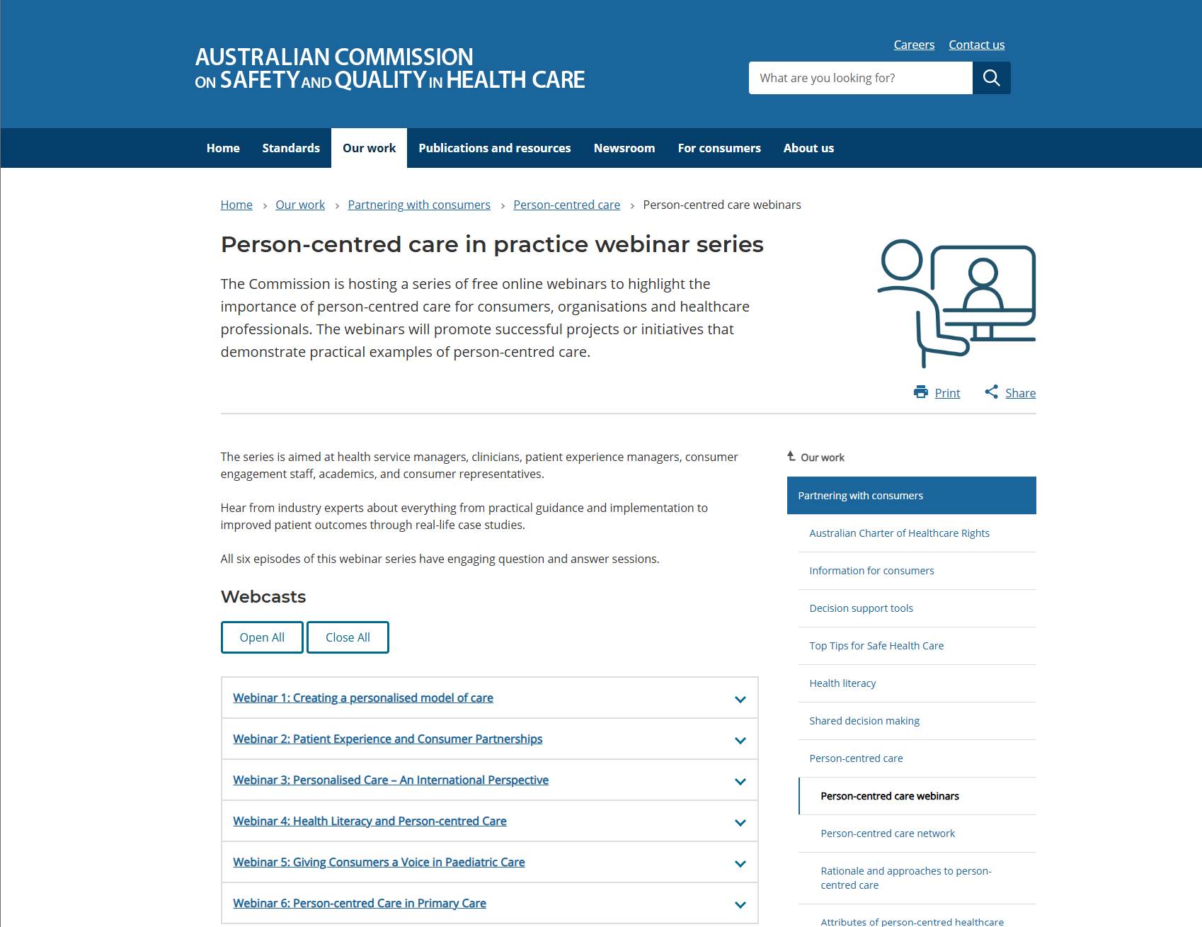 Person-centred care in practice webinar series