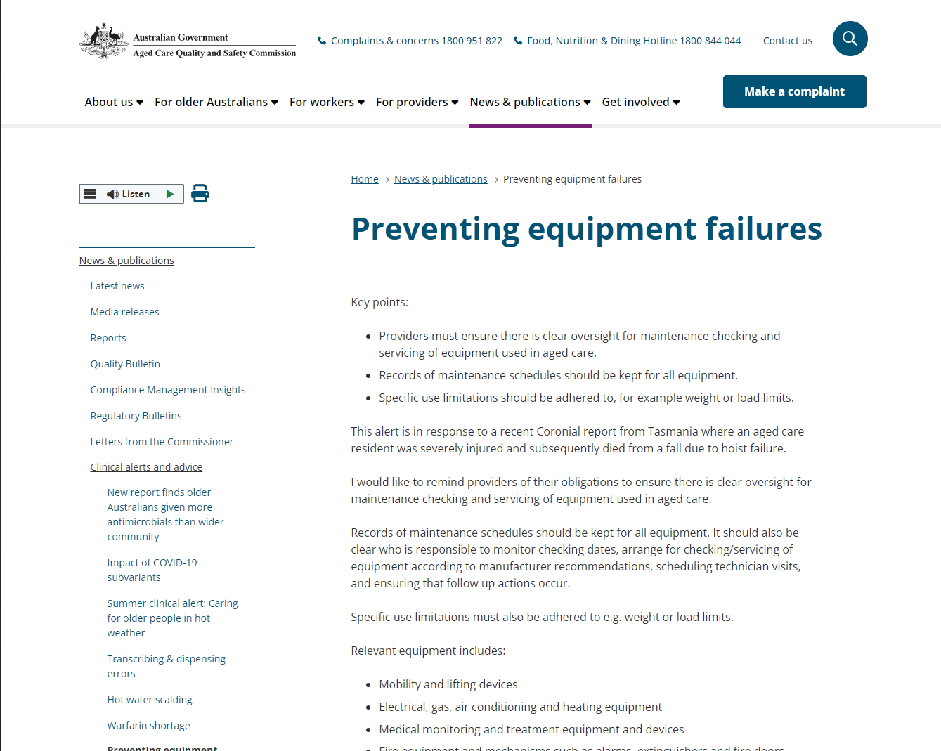Preventing equipment failures