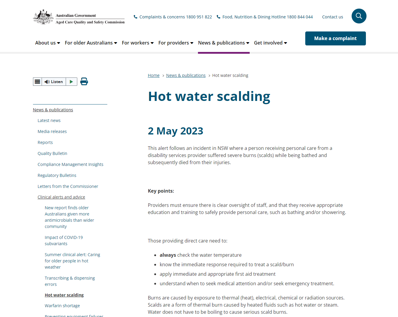 Hot water scalding