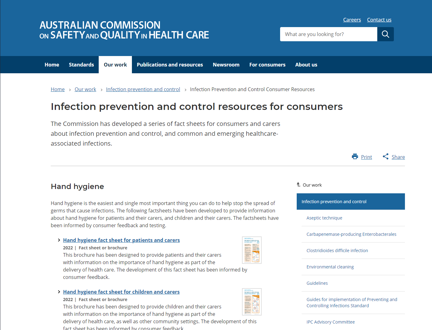 Infection prevention and control resources for consumers