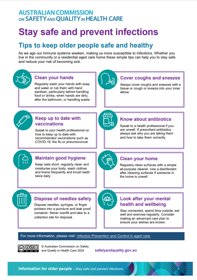 Preventing infections – aged care consumer fact sheet