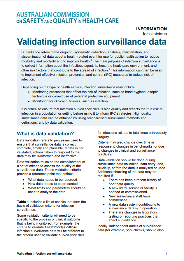 Validating infection surveillance data