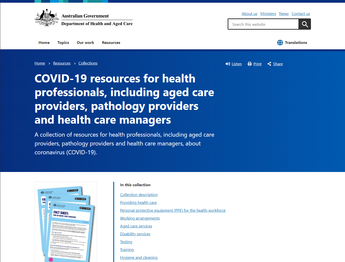 COVID-19 resources for health professionals, including aged care providers, pathology providers and health care managers