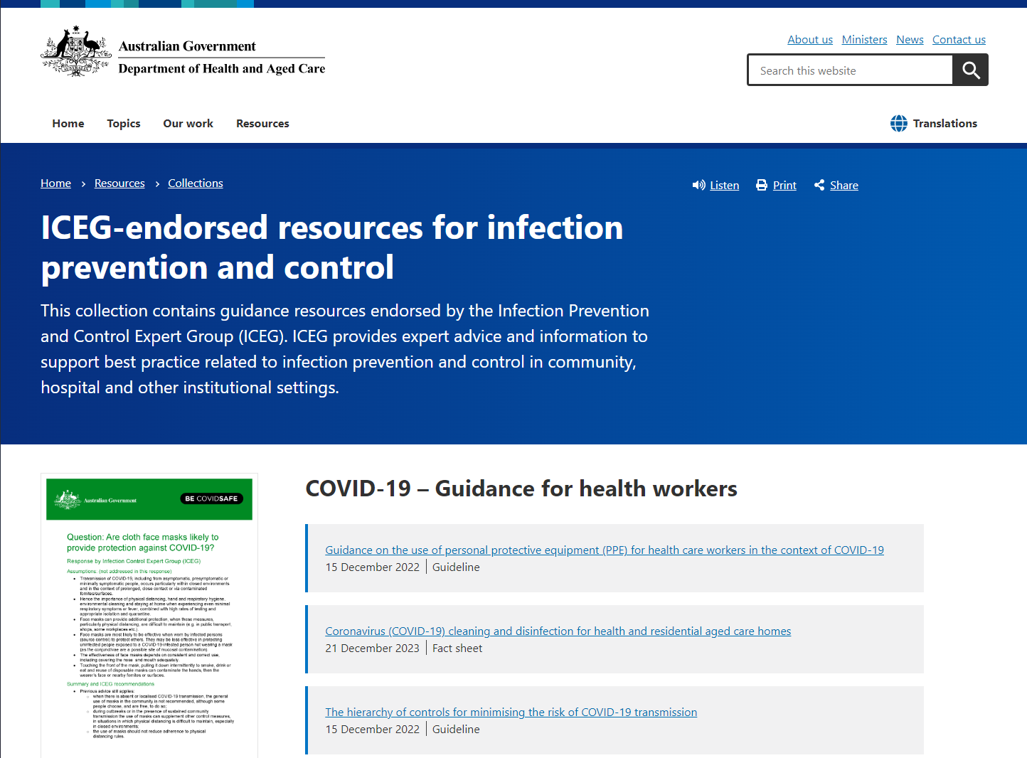 ICEG-endorsed resources for infection prevention and control