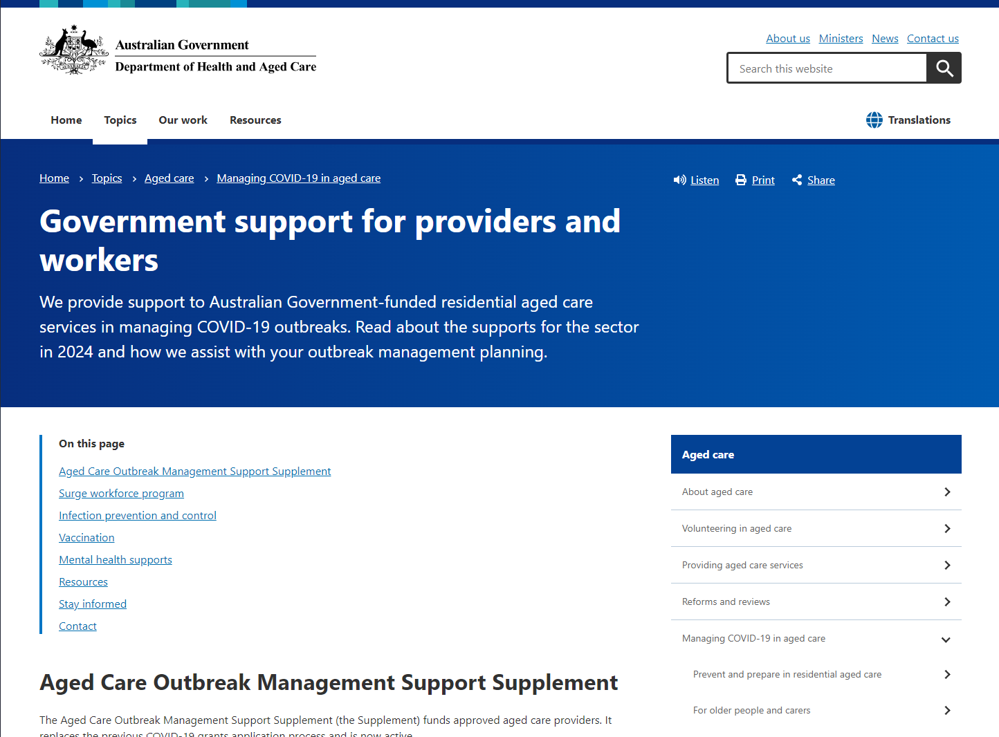 Government support for providers and workers