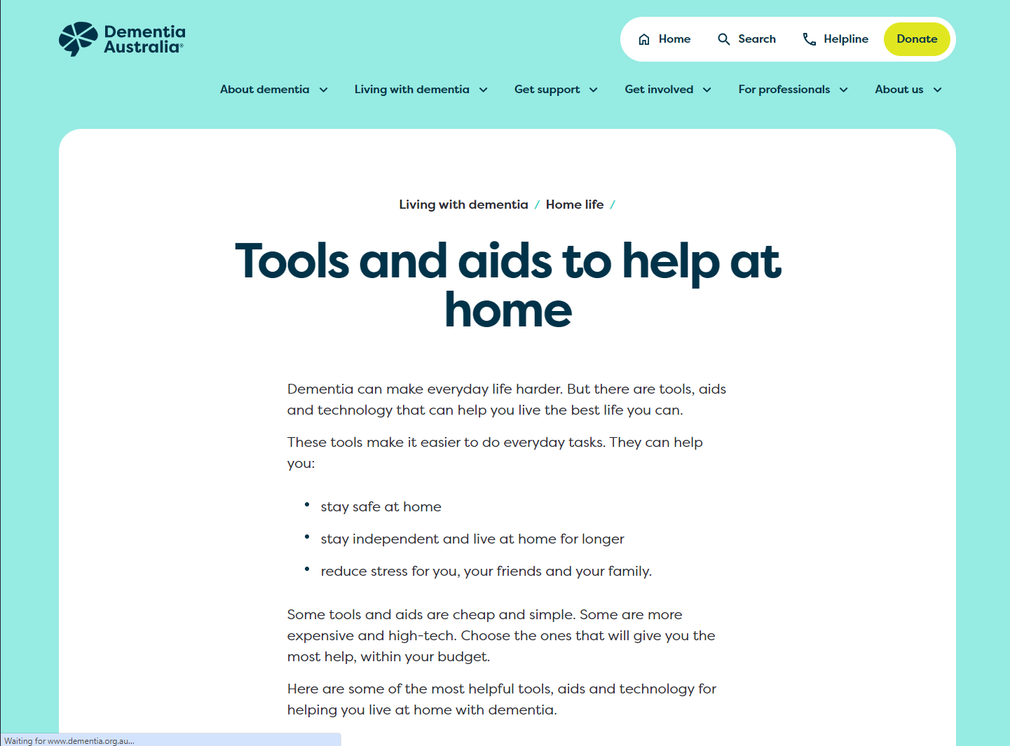 Tools and aids to help at home