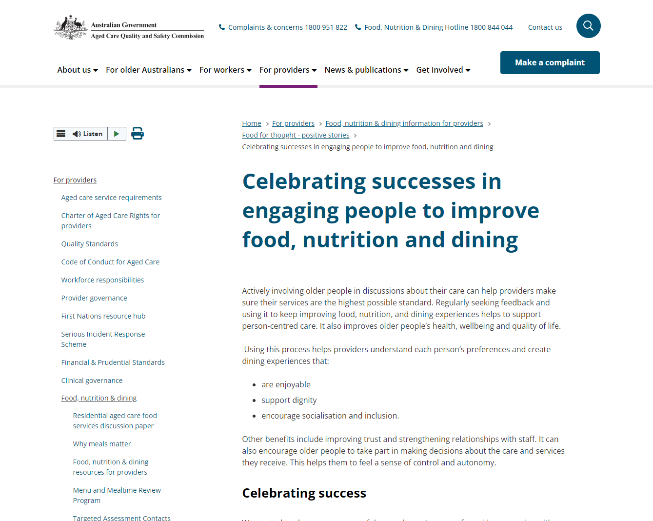 Celebrating successes in engaging people to improve food, nutrition and dining