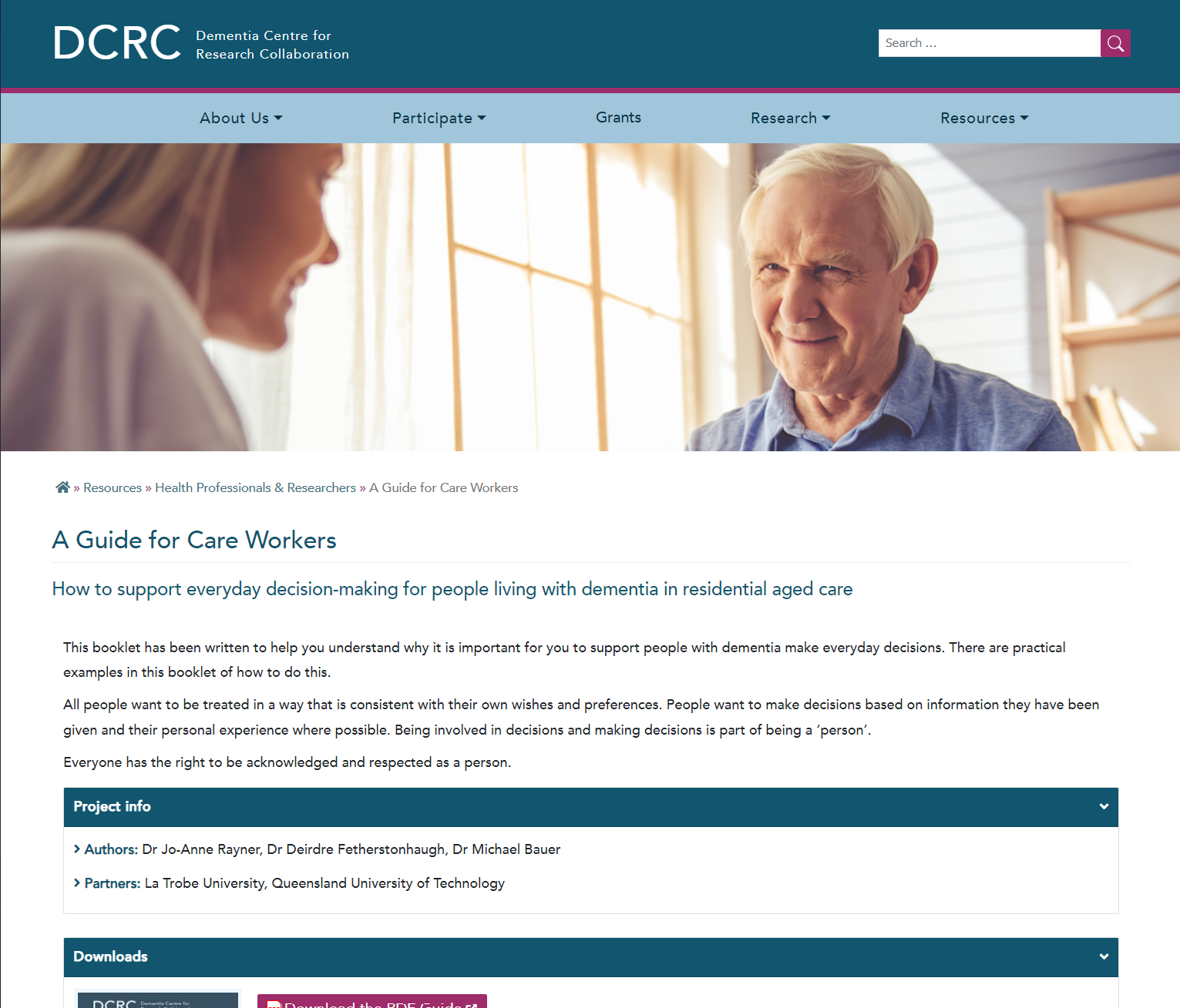 How to support everyday decision-making for people living with dementia in residential aged care: A guide for care workers