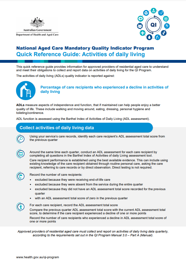 QI Program quick reference guide – Activities of daily living