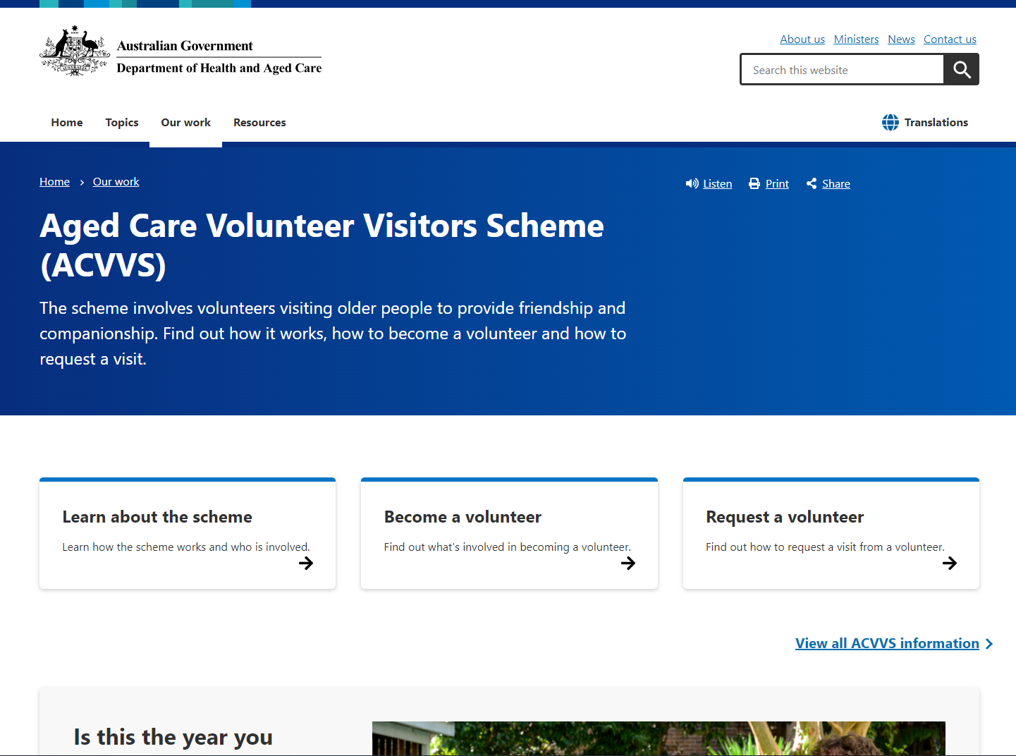 Aged Care Volunteer Visitors Scheme (ACVVS)