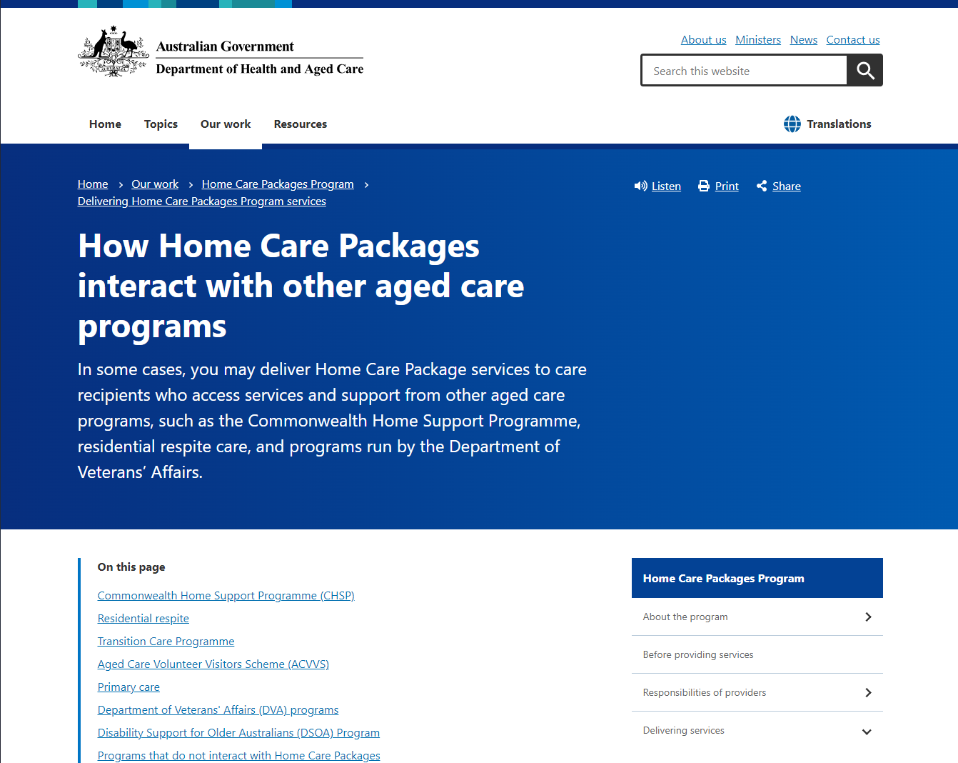 How Home Care Packages interact with other aged care programs