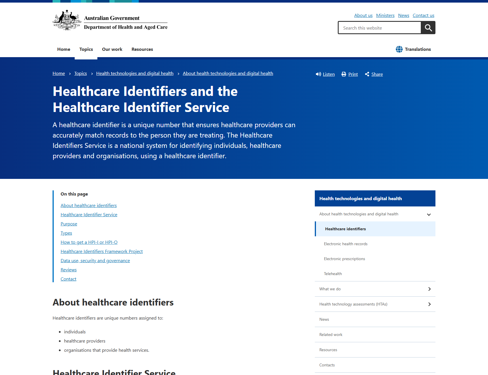 Healthcare Identifiers and the Healthcare Identifier Service