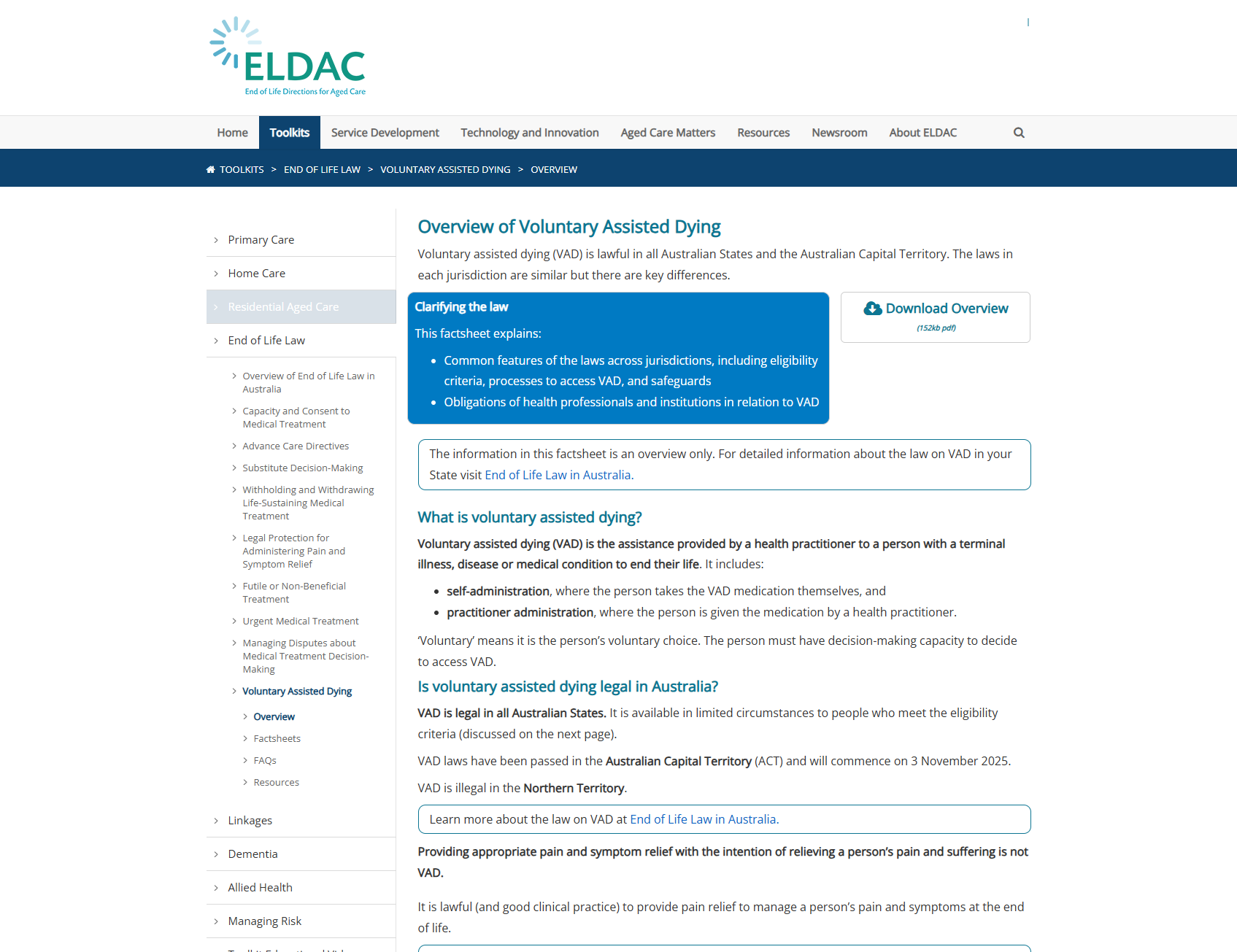 Overview of Voluntary Assisted Dying