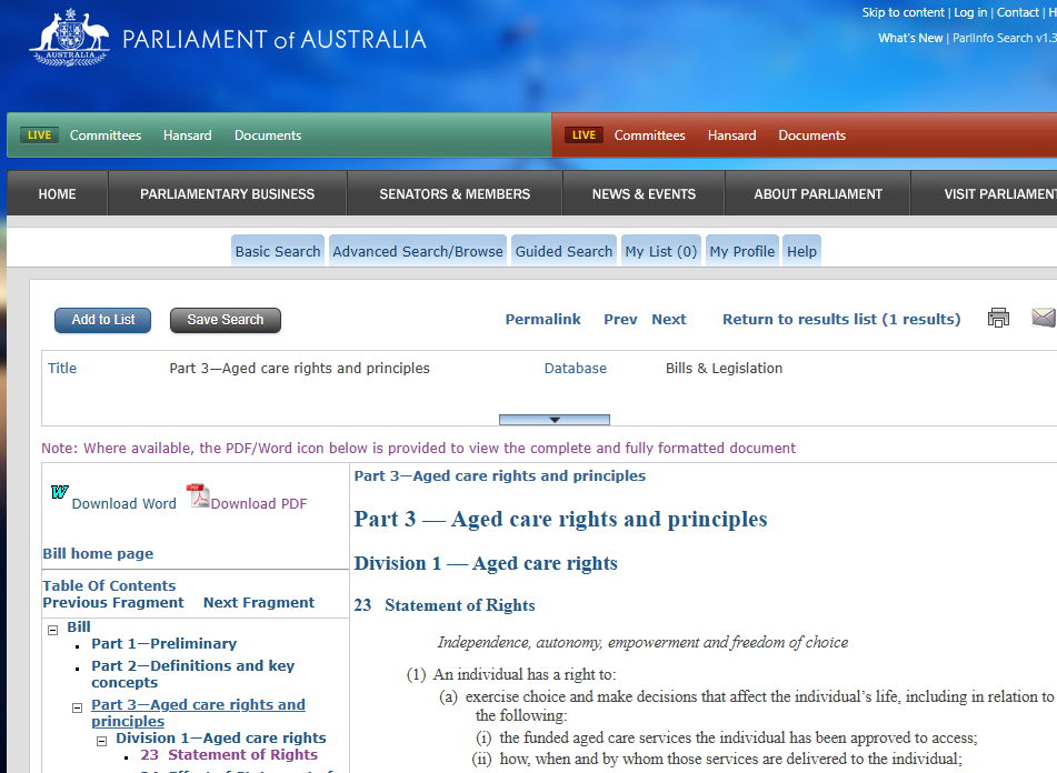 Part 3 - Aged care rights and principles