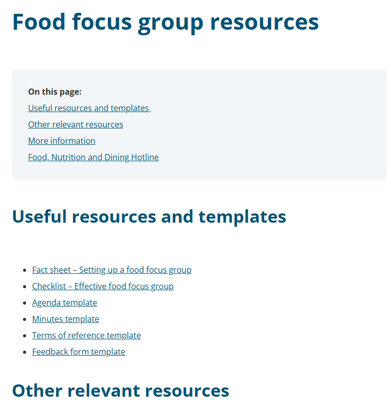 Food focus group resources