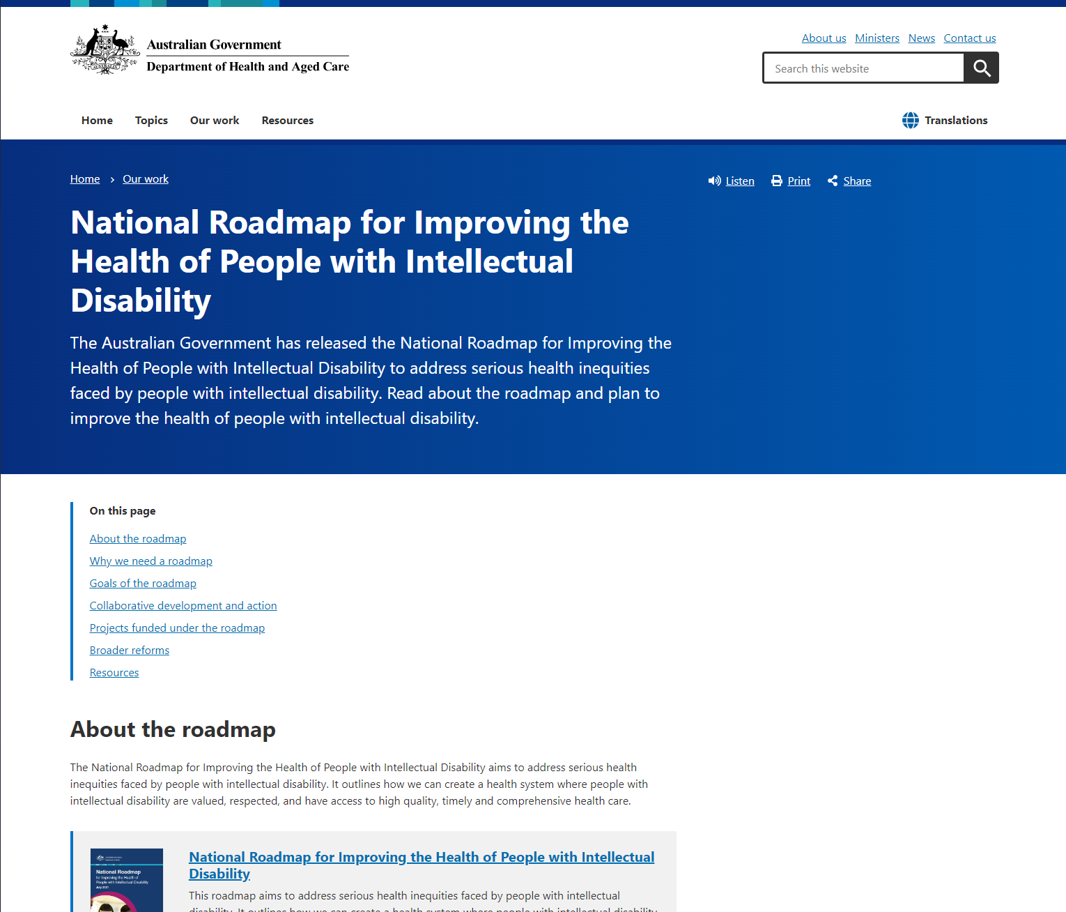 National Roadmap for Improving the Health of People with Intellectual Disability