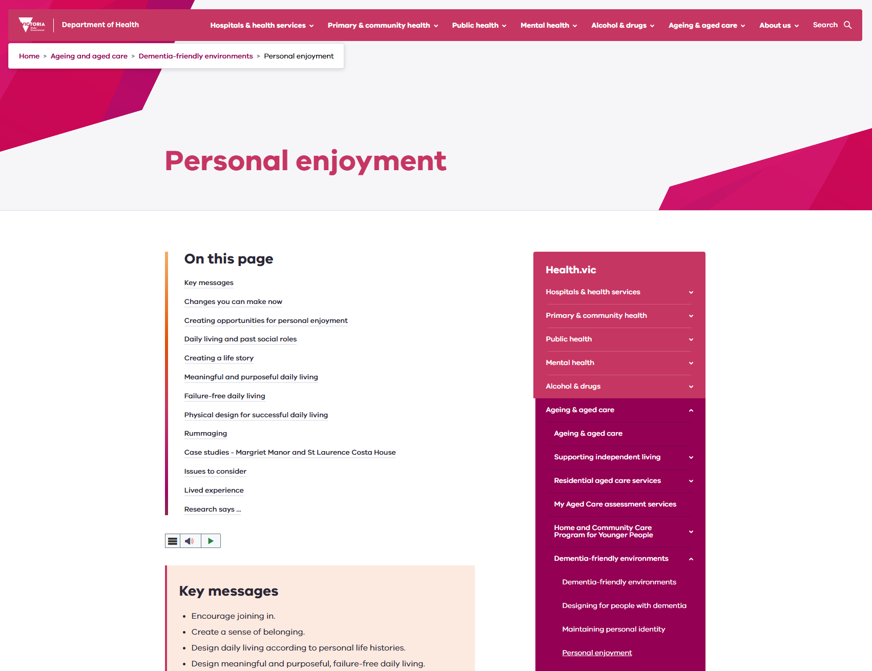 Dementia-friendly environments - Personal enjoyment