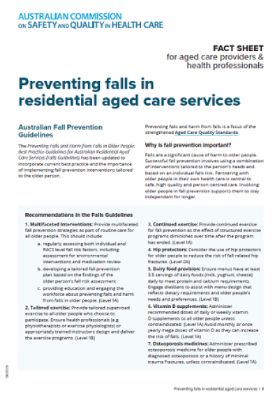 Preventing falls in residential aged care services - Fact sheet