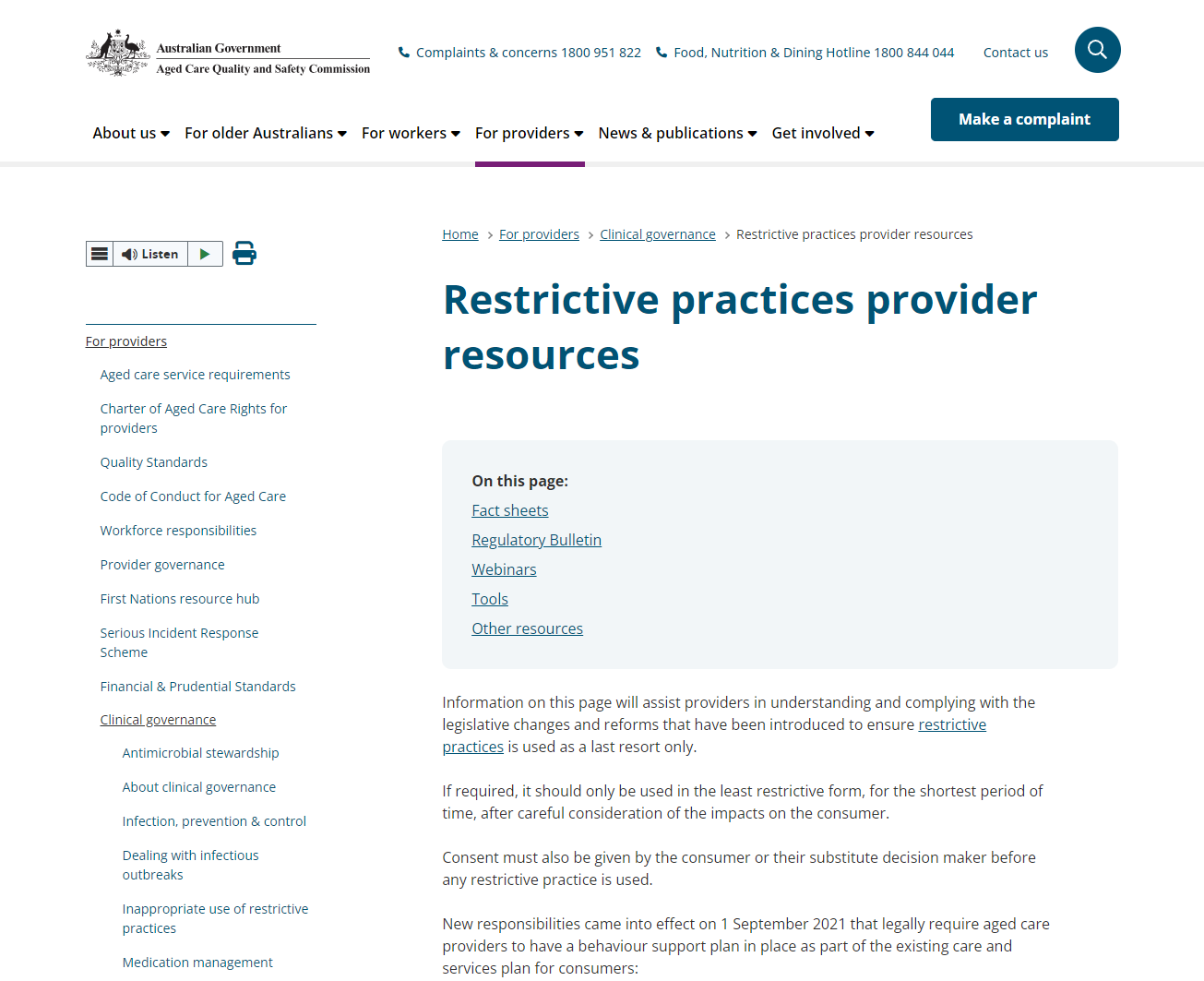 Restrictive practices provider resources