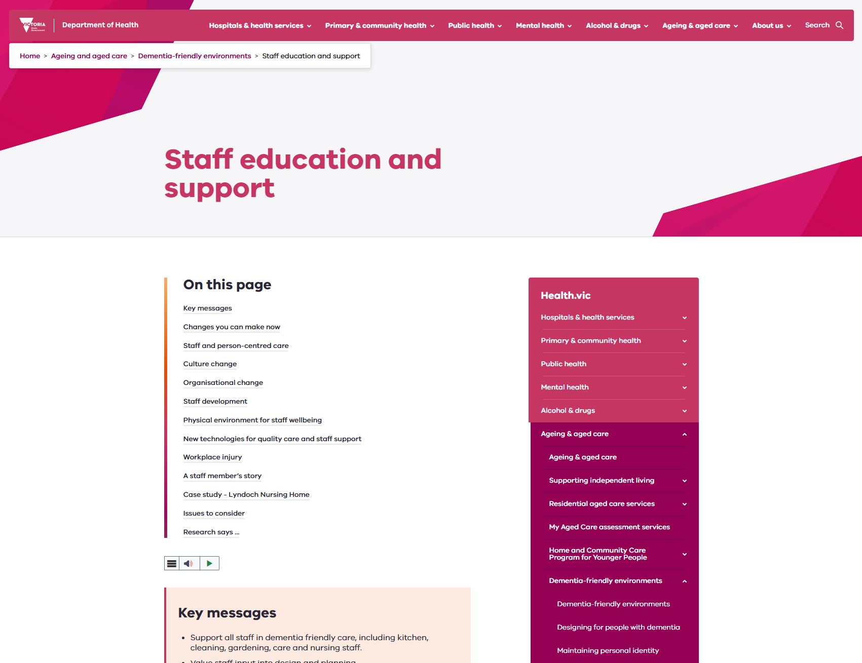 Dementia-friendly environments - Staff education and support