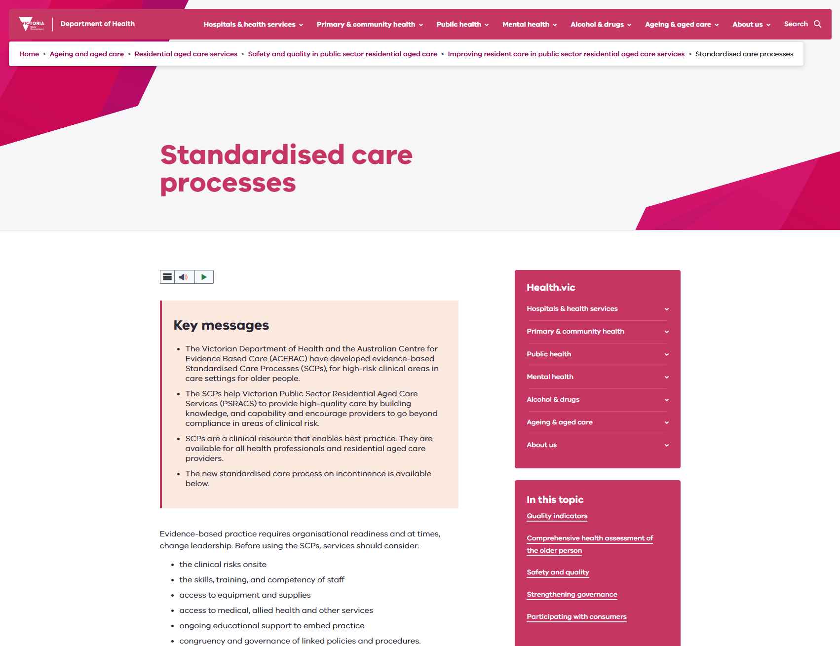 Standardised care processes