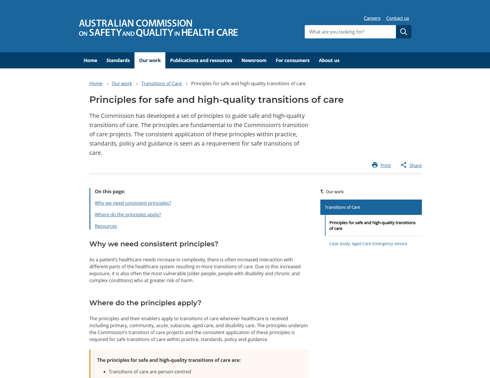 Principles for safe and high-quality transitions of care