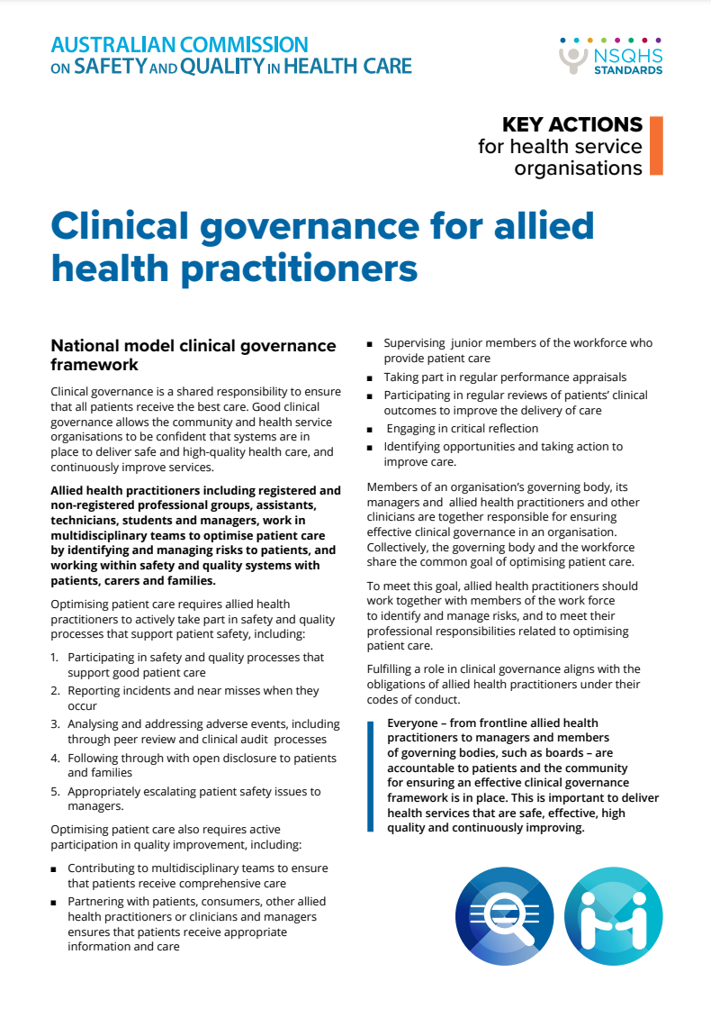 Clinical governance for allied health practitioners