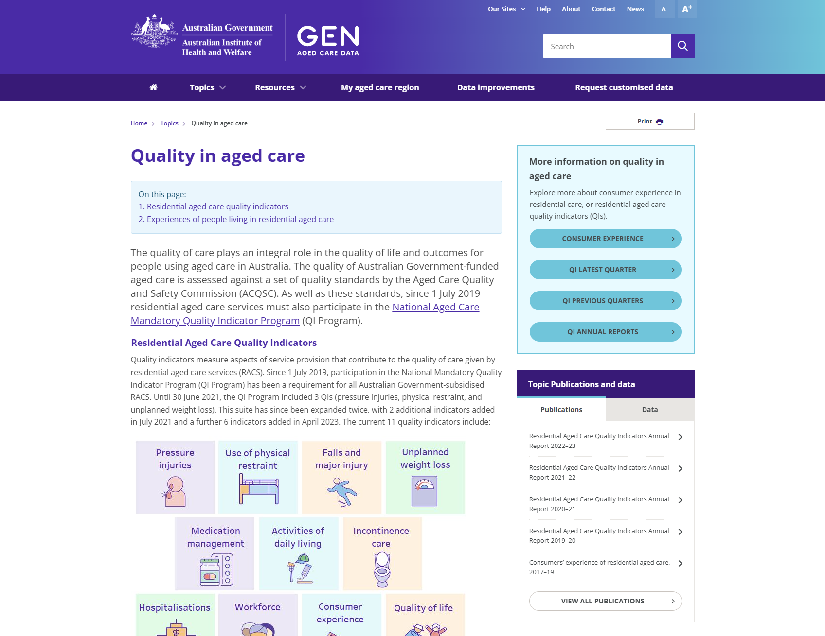 Quality in aged care - Gen Data Page