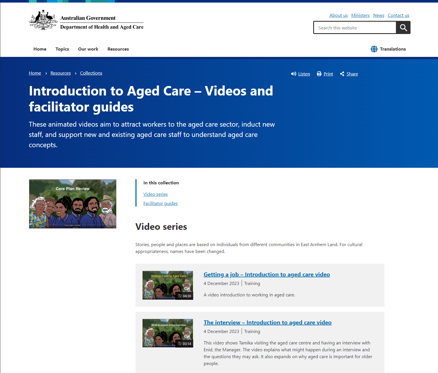 Introduction to Aged Care – Videos and facilitator guides